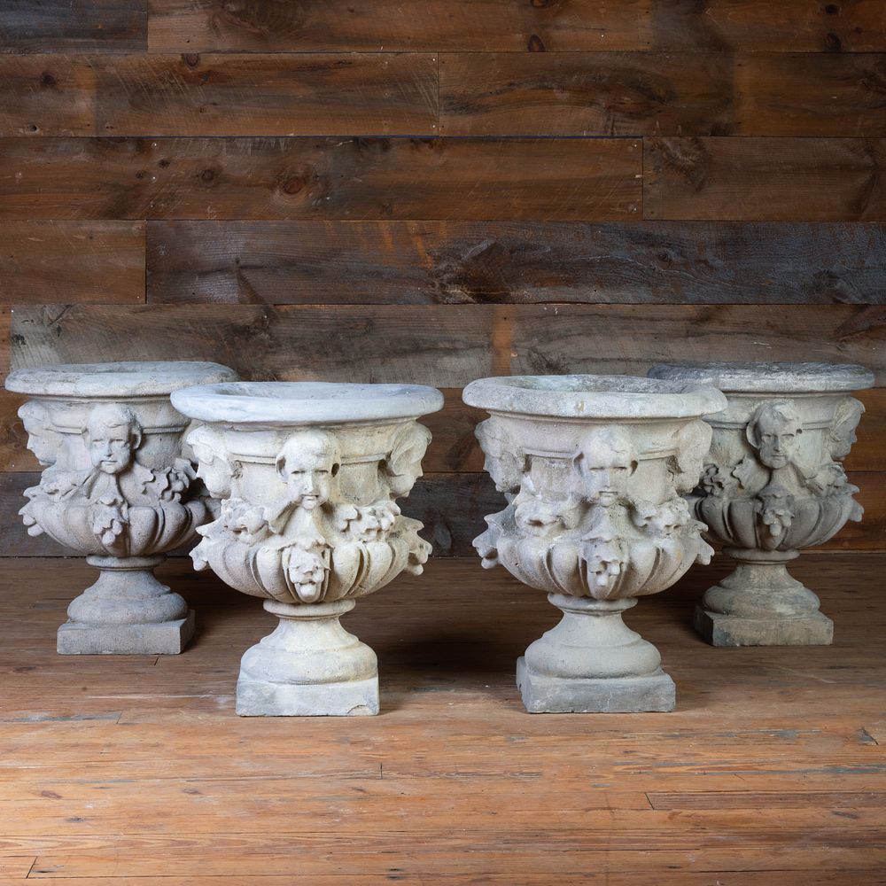 Appraisal: Set of Four Louis XIV Style Cast Stone Garden Urns