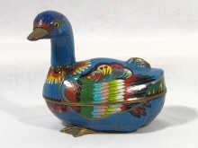 Appraisal: A cloisonne enamelled duck shaped container slight restorations