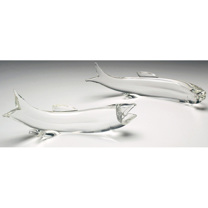 Appraisal: Steuben sculpture open-mouth fish in clear glass marked l x