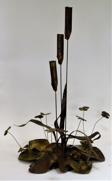 Appraisal: BRUTALIST COPPER METAL CATTAILS SCULPTURE United States th CenturyTall cattails