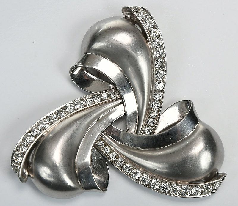 Appraisal: Platinum and Diamond Brooch polished and matte design old European