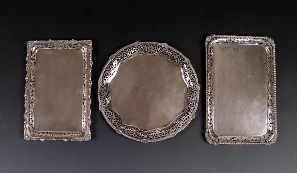 Appraisal: PIECE CONTINENTAL SILVER RETICULATED TRAYS To include Round silver hallmarked