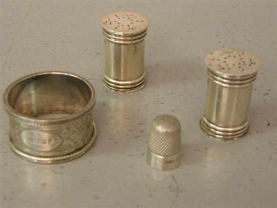 Appraisal: Silver pepper pot and salt thimble and a napkin ring