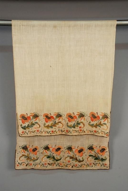 Appraisal: A LARGE TURKISH EMBROIDERED TOWEL EARLY th C Ivory linen