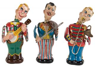 Appraisal: Linemar Three-Piece Band Wind-Up Set Mid-century Japanese tin litho toys