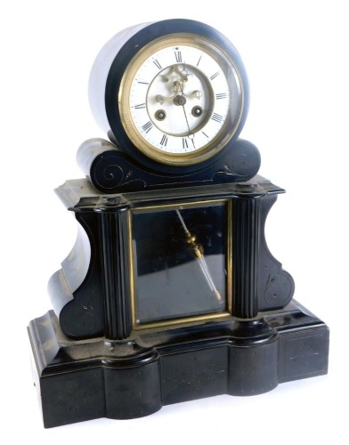 Appraisal: A thC black marble mantel clock the raised open work