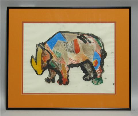 Appraisal: VICTOR DE PAUW AMERICAN - RHINO Mixed media on paper