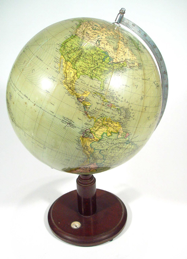 Appraisal: Metal table globe on a stepped base inset with a