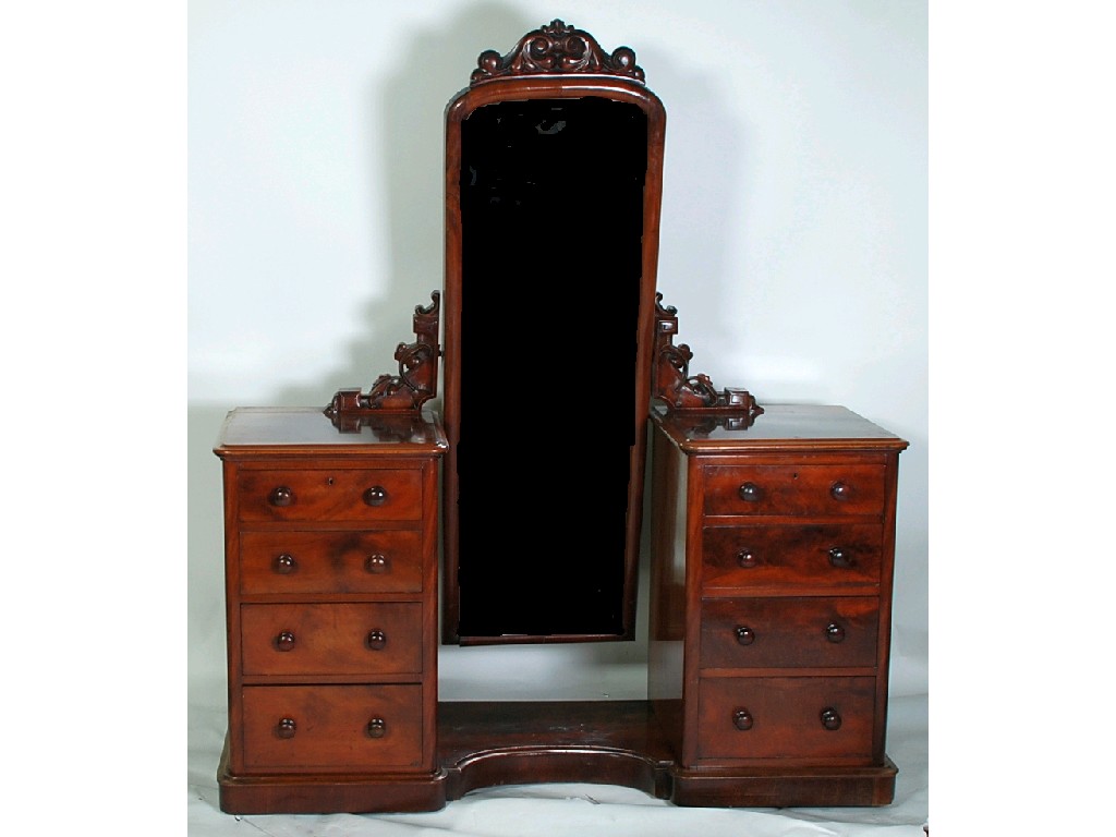 Appraisal: VICTORIAN CARVED MAHOGANY DUCHESS DRESSING TABLE the central tombstone shaped