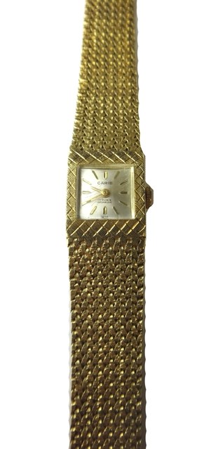 Appraisal: A lady's gold Carib bracelet wristwatch the signed square silvered