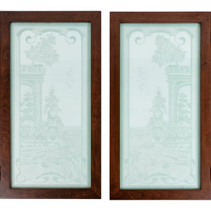 Appraisal: A Pair of Art Nouveau Style Etched Glass Windows th