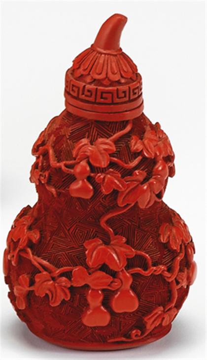 Appraisal: Chinese red cinnabar lacquered 'double gourd' snuff bottle th century