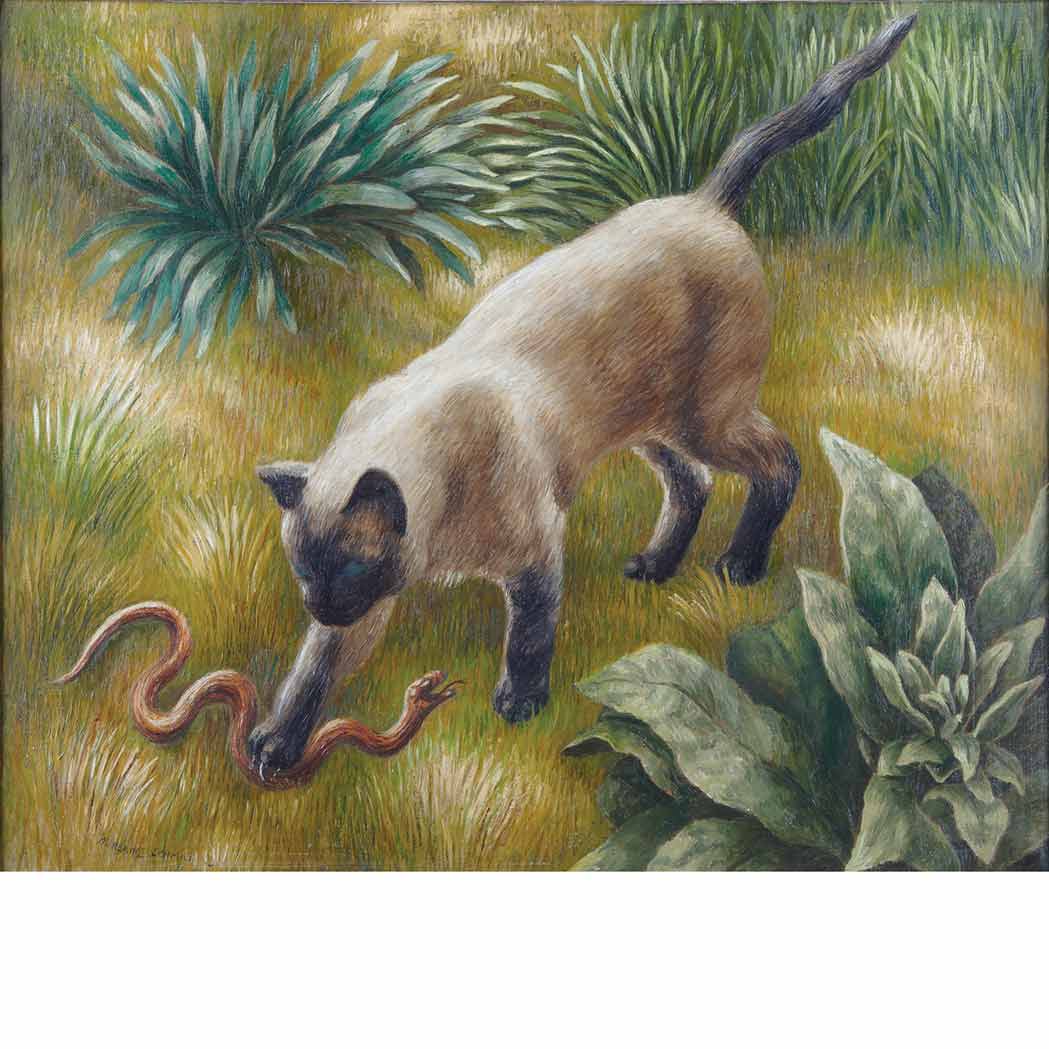 Appraisal: Katherine Schmidt American - Cat and Snake Signed Katherine Schmidt