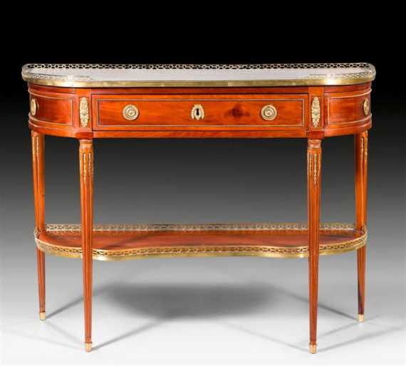 Appraisal: CONSOLE DESSERTE Louis XVI Paris circa Fluted mahogany Carrara top