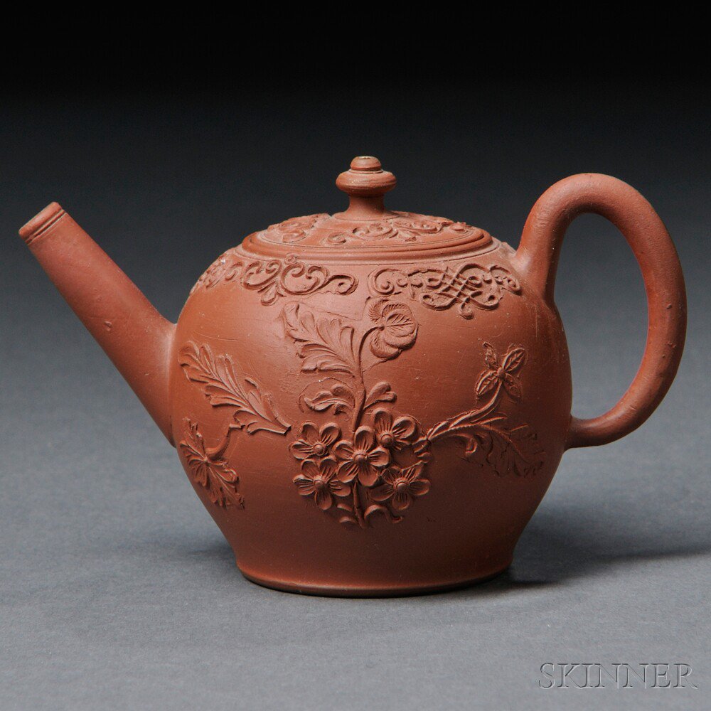 Appraisal: Staffordshire Redware Miniature Teapot and Cover England c globular shape