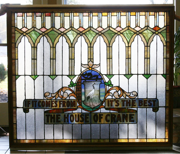 Appraisal: Large antique advertising leaded stained slag glass architectural store window