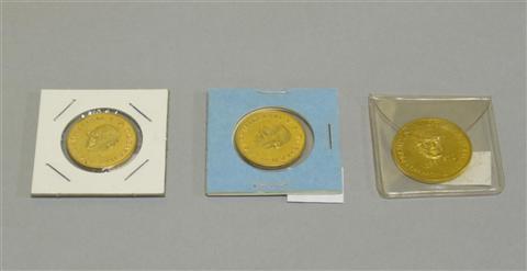 Appraisal: THREE LIBERIAN GOLD COINS Including two twenty dollar gold coins