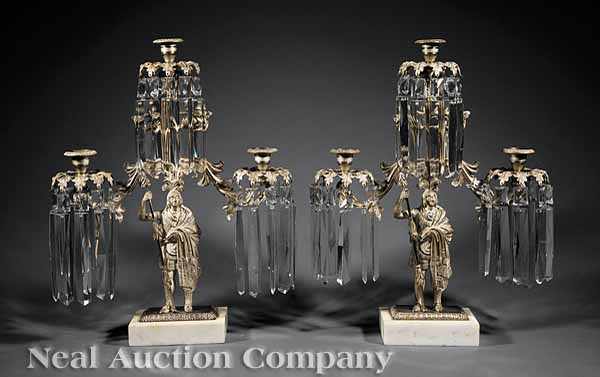 Appraisal: A Pair of Rare American Classical Silvered Brass Girandoles mid-