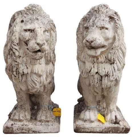 Appraisal: pair Large cast stone garden statuary Lions thc each in