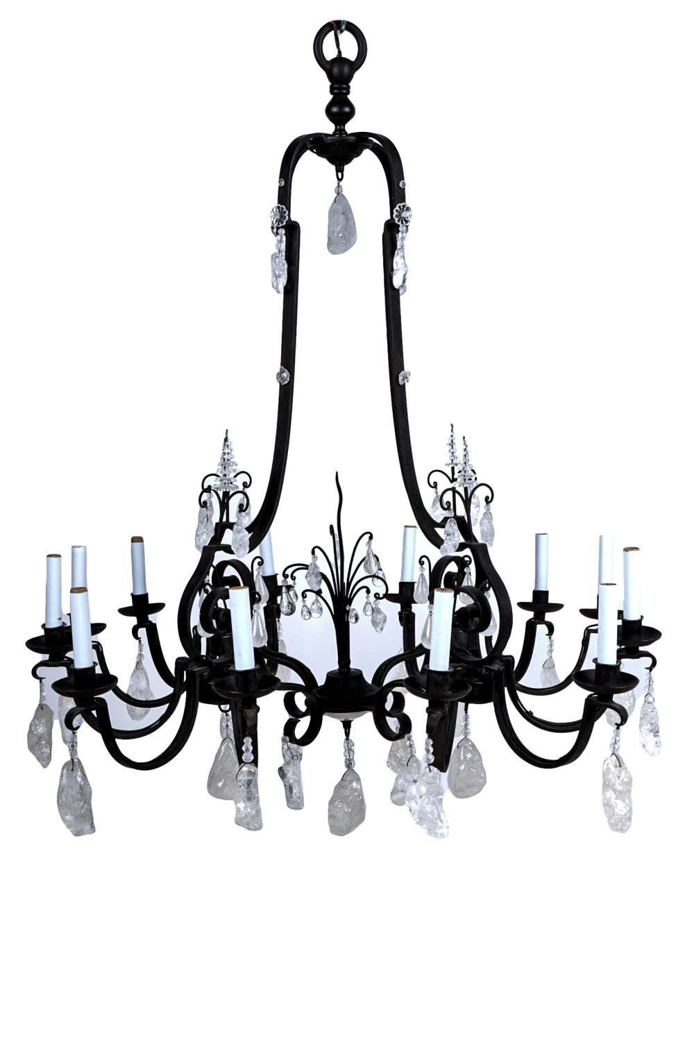 Appraisal: WROUGHT IRON ROCK CRYSTAL CHANDELIERtwelve lights x inches Condition