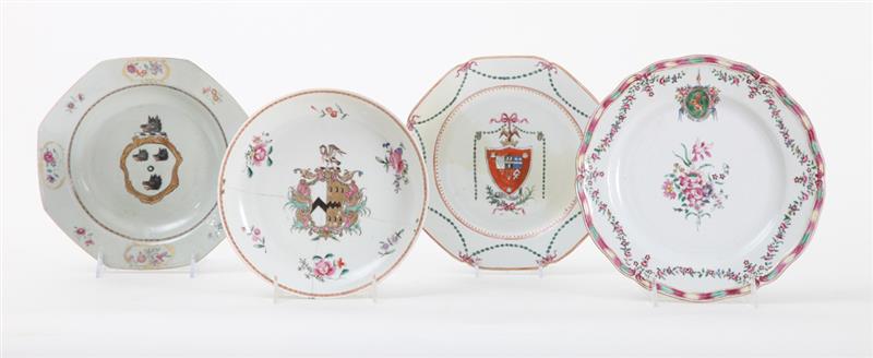 Appraisal: GROUP OF FOUR CHINESE EXPORT FAMILLE ROSE ARMORIAL PORCELAIN PLATES