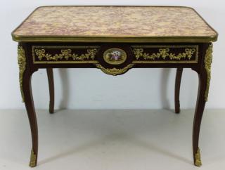 Appraisal: Fine Quality Bronze Mounted and Marbleto Occasional Table with Porcelain