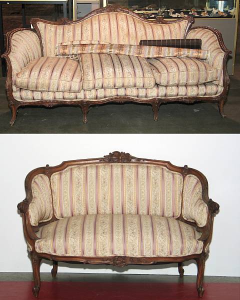 Appraisal: A Louis XV style carved hardwood assembled parlor suite comprising