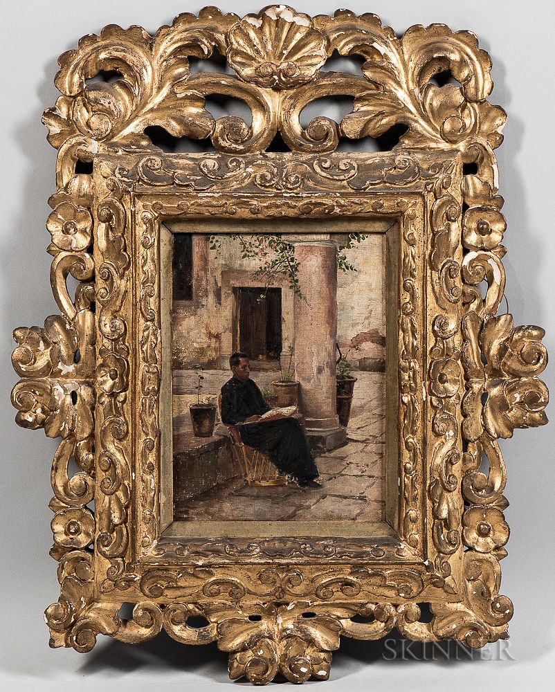 Appraisal: European School th th Century Monk Seated in a Courtyard