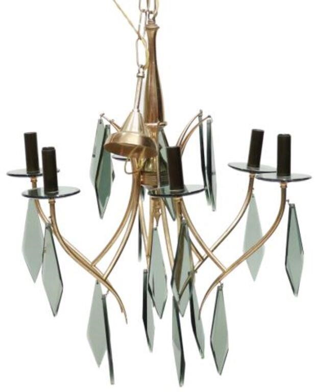 Appraisal: Italian mid-century modern six-light gilt metal chandelier c s turned-form