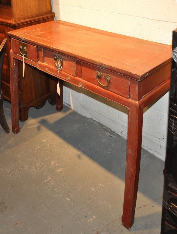 Appraisal: Antique Chinese Red Lacquered Side Table Qing dynasty with paneled