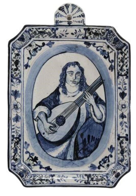 Appraisal: Delft blue and white tin-glazed earthenware plaque th c woman