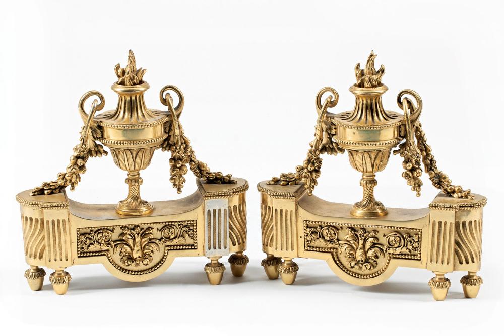 Appraisal: Fine Pair of Louis XVI-Style Gilt Bronze Chenets th c