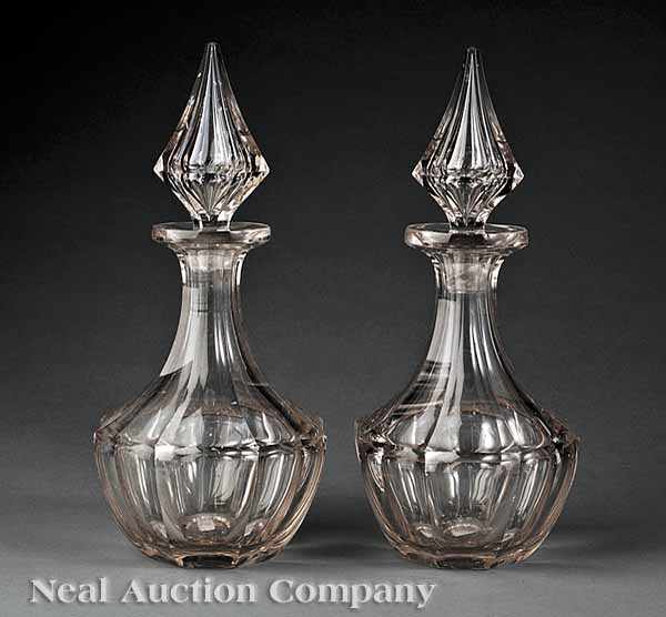 Appraisal: A Pair of Antique French or English Cut Glass Decanters