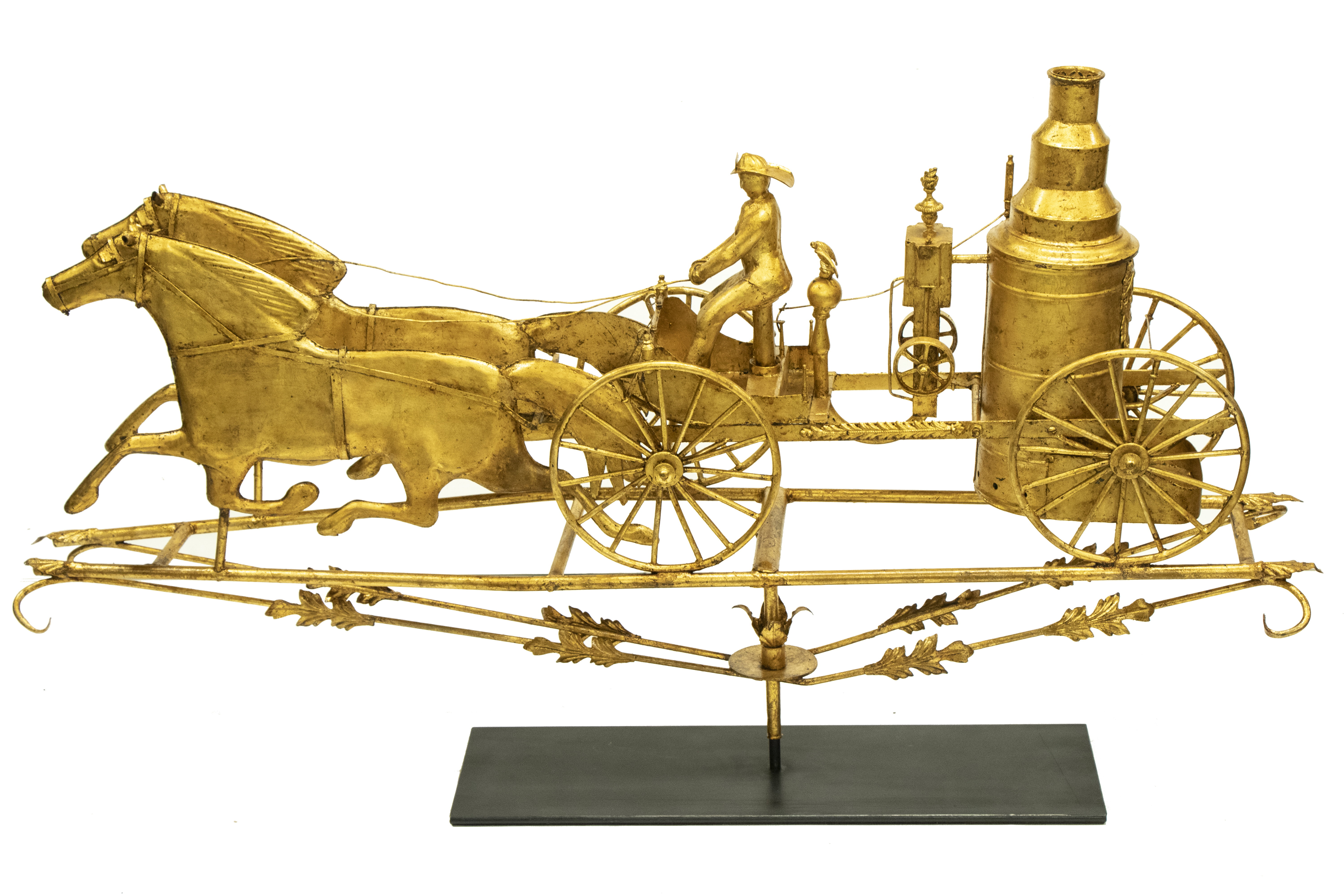 Appraisal: TH C GILT COPPER FIRE PUMPER WEATHERVANE ON CUSTOM STAND