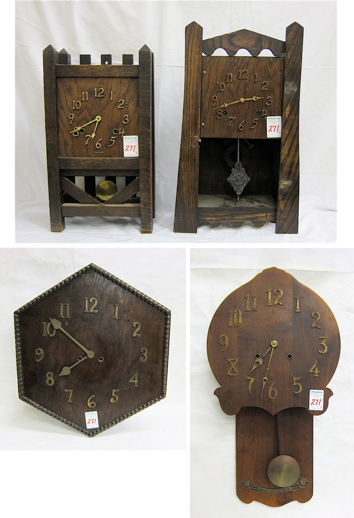 Appraisal: FOUR AMERICAN MISSION OAK CLOCKS two Sessions shelf clocks one