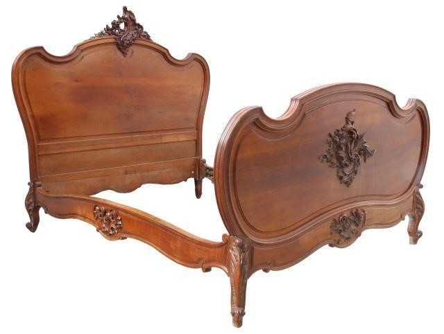 Appraisal: French Louis XV style walnut bed early th c paneled