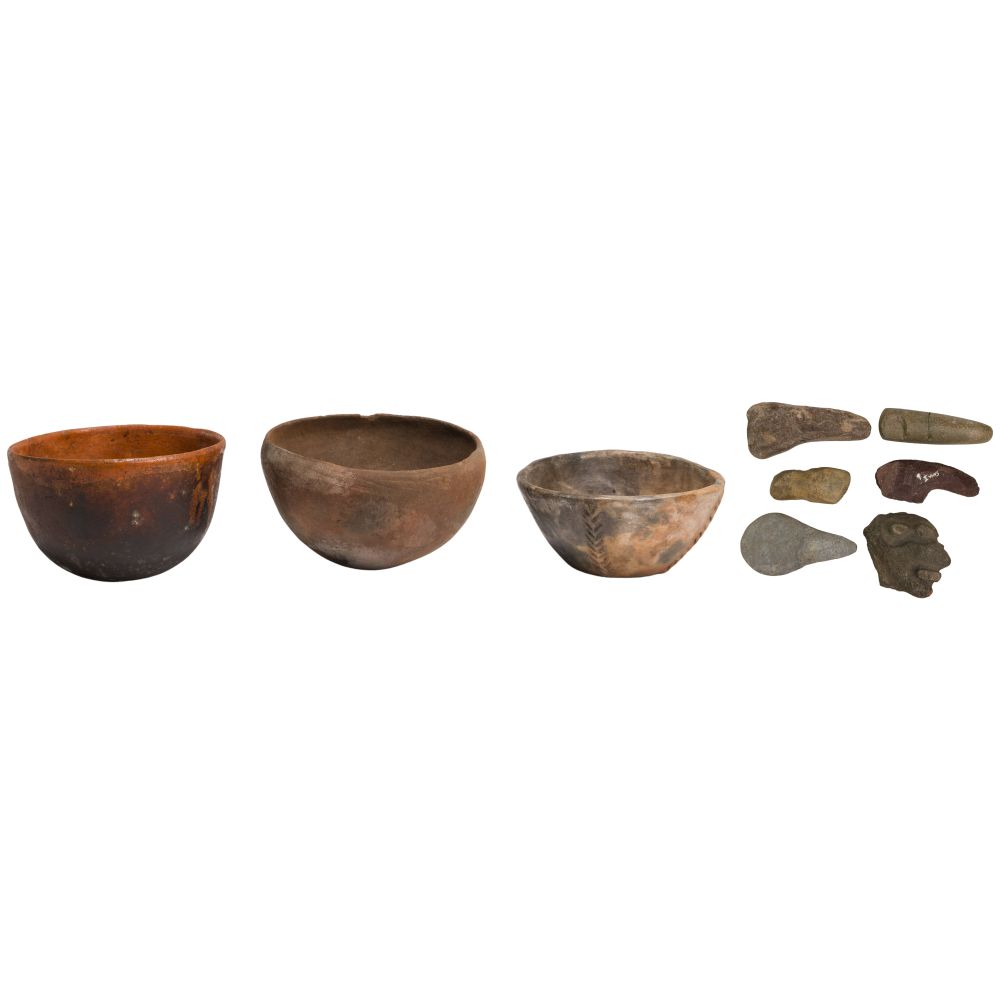 Appraisal: NATIVE AMERICAN INDIAN POTTERY AND STONE TOOL ASSORTMENT items including