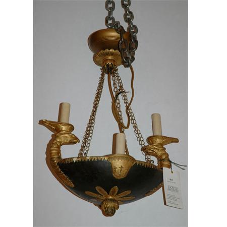 Appraisal: Swedish Neoclassical Style Painted and Parcel Gilt Four-Light Chandelier Estimate