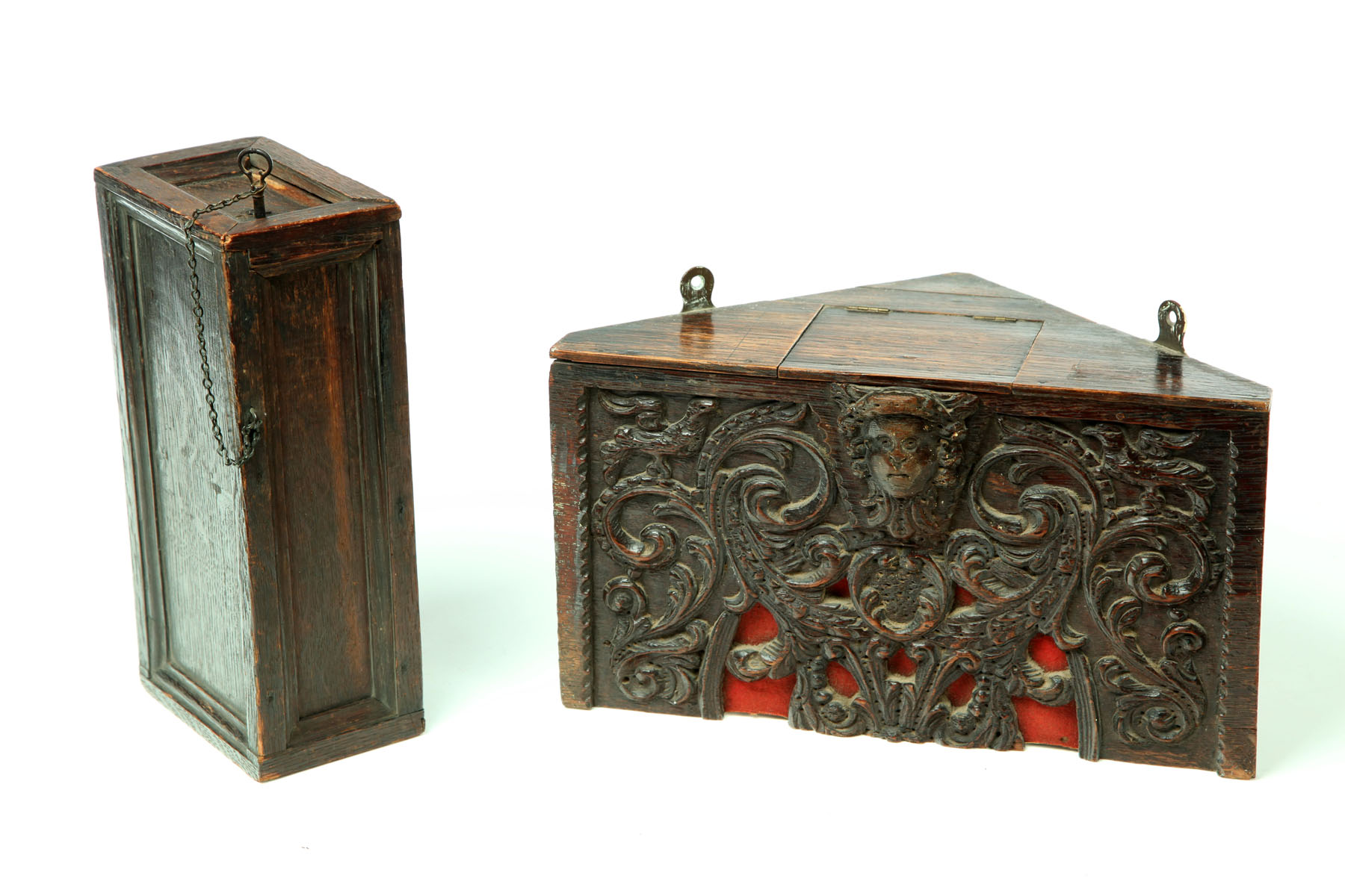 Appraisal: TWO BOXES England th century or earlier oak Small hanging