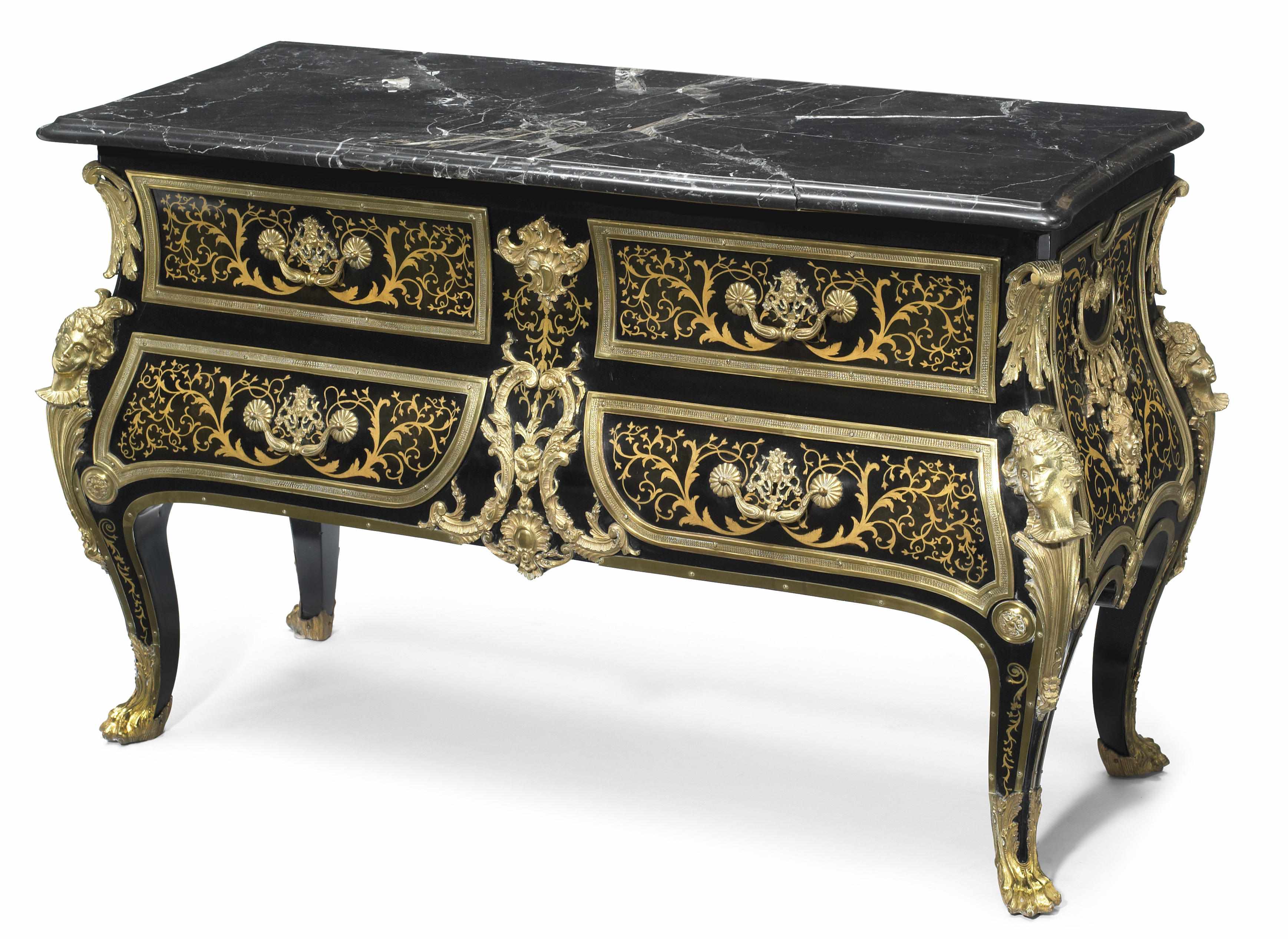 Appraisal: A Louis XIV style gilt bronze mounted marquetry inlaid commode