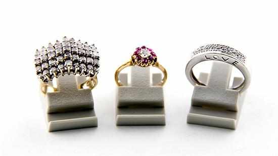 Appraisal: Gold and diamond rings platinum and diamond band with Love