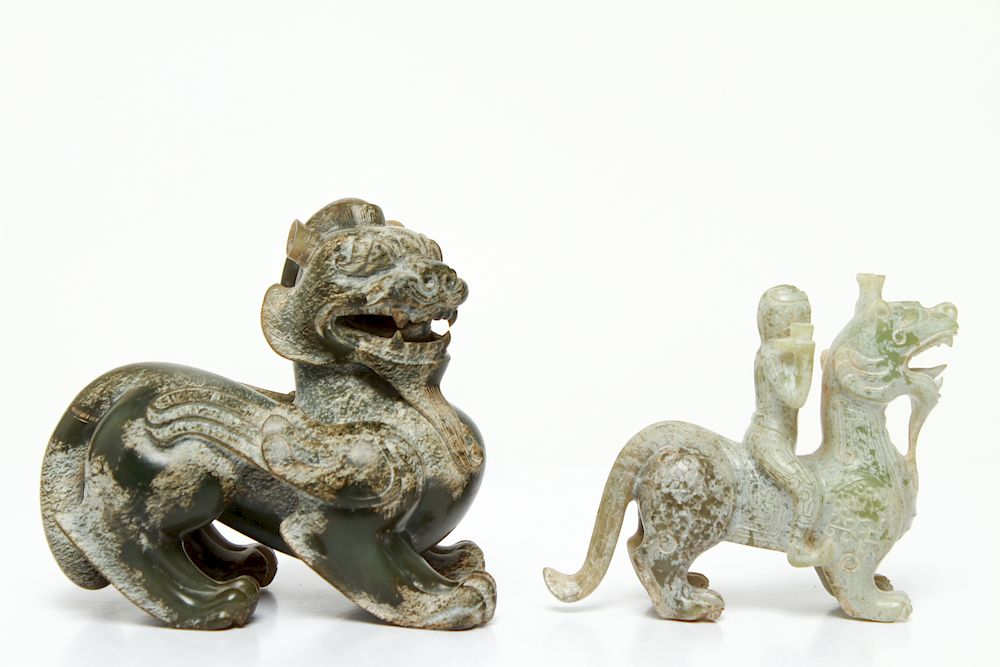 Appraisal: Chinese Han Manner Carved Hardstone Pixiu Figures Two Chinese Han