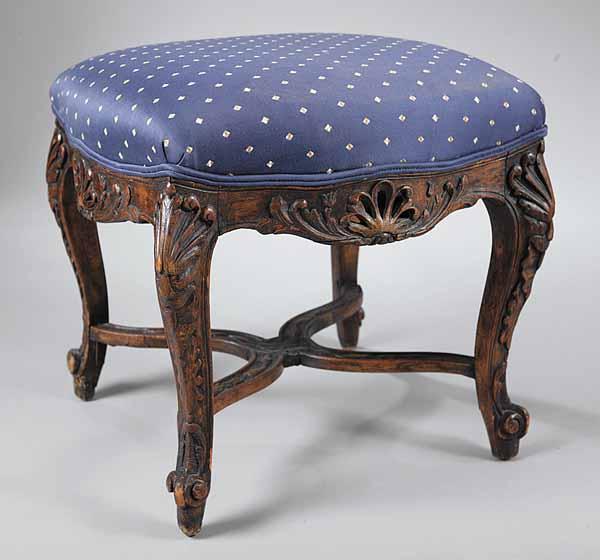 Appraisal: A Provincial Louis XV-Style Carved Walnut Stool th c the