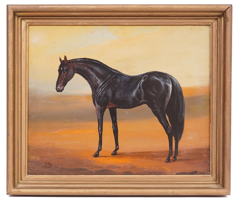 Appraisal: Horse Painting Oil on Board Oil on board painting of