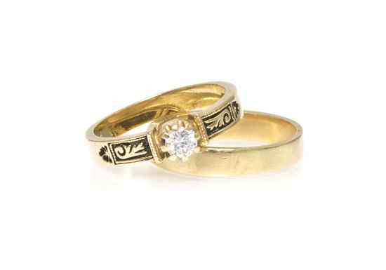 Appraisal: A Pair of Karat Yellow Gold and Diamond Rings with