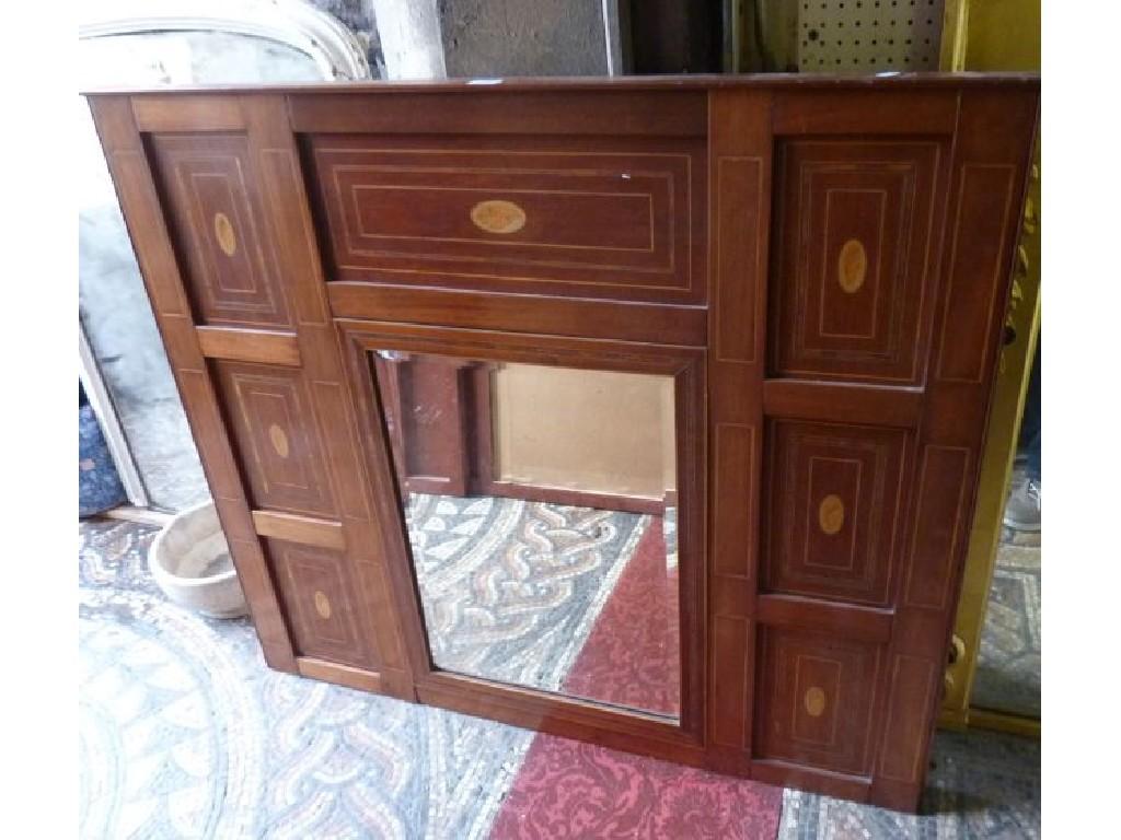 Appraisal: An Edwardian mahogany overmantle mirror with inlaid panelled frame surrounding