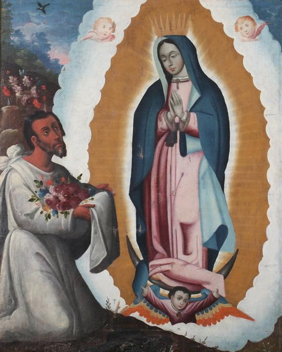 Appraisal: MEXICAN SCHOOL th century THE VIRGIN OF GUADALUPE APPEARING TO