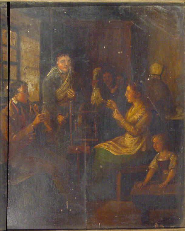 Appraisal: th Century oil onto panel of figures in a room