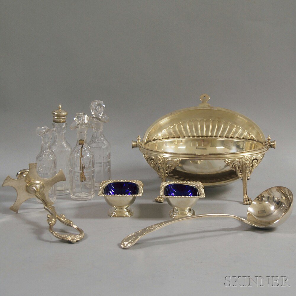 Appraisal: Five Pieces of English Silver-plated Servingware a caster set with