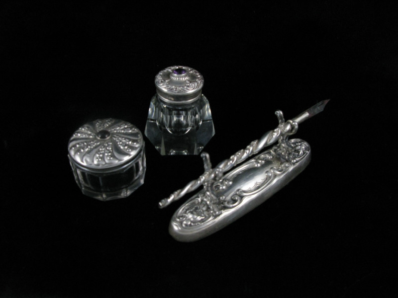 Appraisal: Four Art Nouveau Sterling Desk Accessories the first a cut